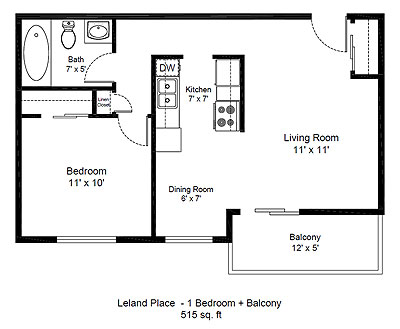 Leland Place 1 Bedroom floor plan