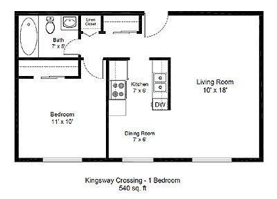 Kingsway Crossing 1 bedroom floor plan