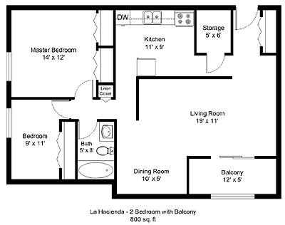 La Hacienda 2 bedroom plan with balcony